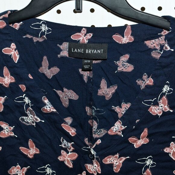 Plus Size 14/16 Lane Bryant Butterfly V-Neck Long Sleeve Button Front Lace Top - Picture 5 of 10